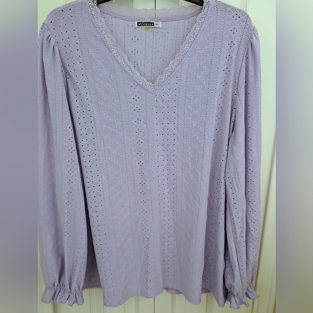 Lilac Long Sleeve Eyelet Blouse